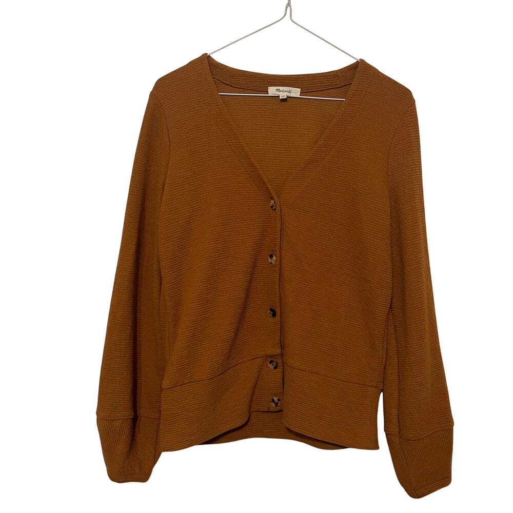 Madewell Cardigan Womens XS Mustard Yellow Waffle Knit Minimalism Cottagecore
